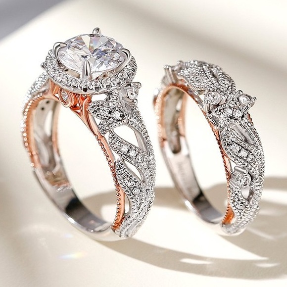 NEW JEULIA LEAF DESIGN ROUND CUT STERLING SILVER RING SET IN 8.5 - Picture 3 of 15